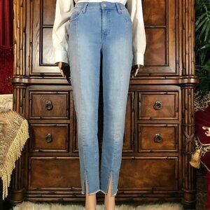 Isaac Mizrahi Light Wash Front Slit Fringe Hem Stretch Ankle Jean